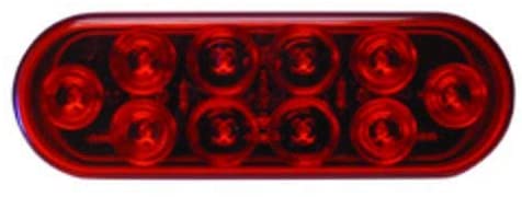 Optronics 6" Oval Grommet Mount 10 Super Diode LED Light, Red, Stop/turn/tail, Heavy Duty Water Proof