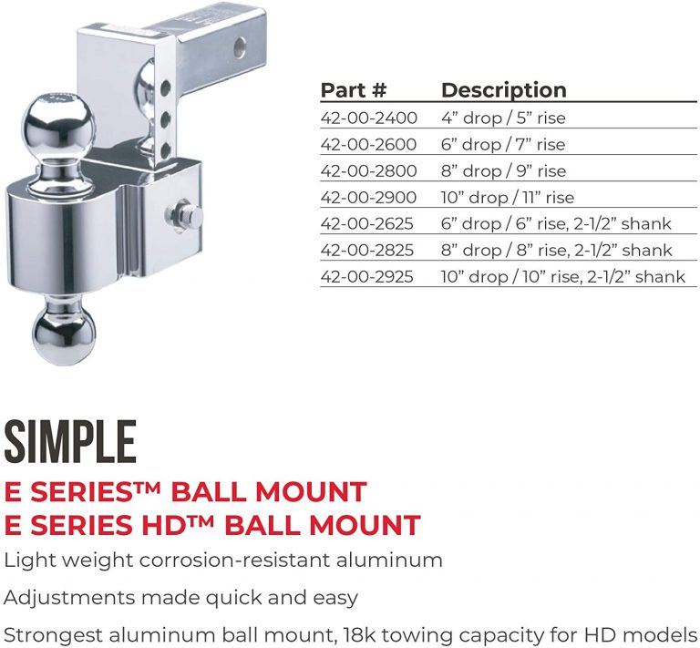Fastway Flash 42-00-2400 E Series Adjustable Aluminum Ball Mount with 4 Inch Drop, 2 Inch Shank, and Chrome Plated Balls