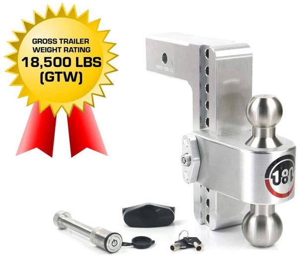Weigh Safe 180 HITCH LTB8-2.5-KA 8" Drop Hitch, 2.5" Receiver 18,500 LBS GTW - Adjustable Aluminum Trailer Hitch Ball Mount & Stainless Steel Combo Ball, Keyed Alike Key Lock and Hitch Pin