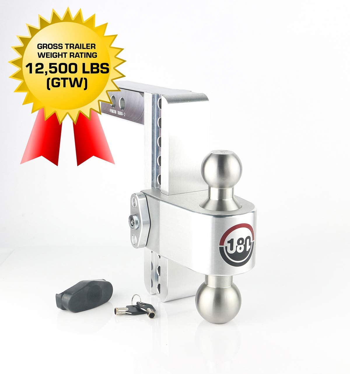 Weigh Safe LTB8-2, 8" Drop 180 Hitch w/ 2" Shank/Shaft, Adjustable Aluminum Trailer Hitch & Ball Mount, Stainless Steel Combo Ball (2" & 2-5/16") and a Double-pin Key Lock