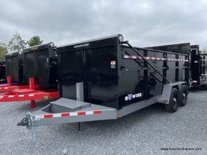 BLACK AND GRAY BWISE ULTIMATE DUMP TRAILER WITH EVERYTHING, BLACK ALUMINUM WHEELS, TARP KIT, FOLDING SIDES