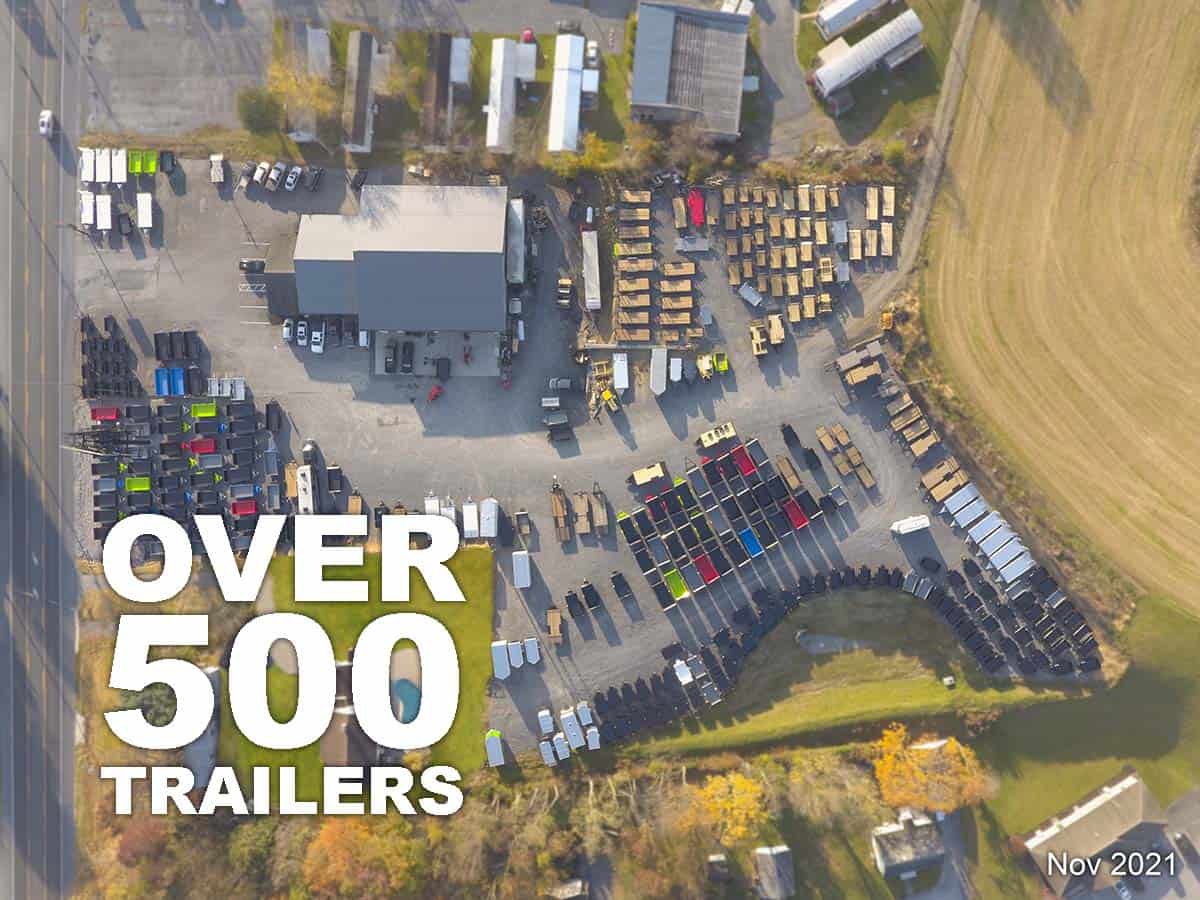 Overhead shot of brechbill trailer sales with 500 trailers in stock