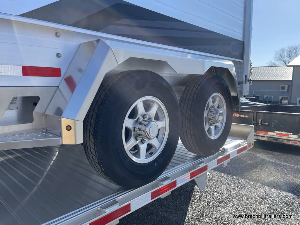 LARGE HEAVY DUTY ALL ALUMINUM DUMP TRAILER WITH HIGH SIDES AND ALUMINUM WHEELS