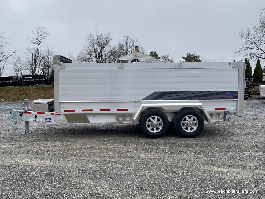 LARGE HEAVY DUTY ALL ALUMINUM DUMP TRAILER WITH HIGH SIDES AND ALUMINUM WHEELS