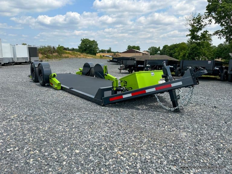 Front view of the FlatTrak 14K Low Clearance Trailer, showcasing its durable design and innovative features Flat Track