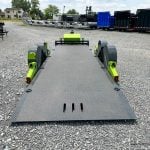 Back view of the trailer, showcasing its robust structure and the 3/16" Steel Diamond Plate Deck