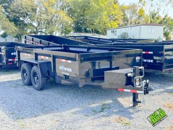 A 14ft long Bwise LP LE Low Pro 14k Dump Trailer for sale.